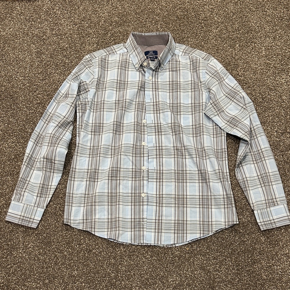 George Men's Casual Plaid Shirt - Light Blue and Gray